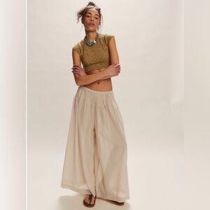 Free People Cream Wide Leg Pants